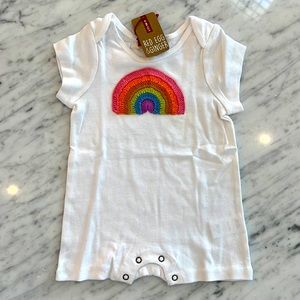 New Baby Red Egg and Ginger Crochet Rainbow Knit Romper 6-9M